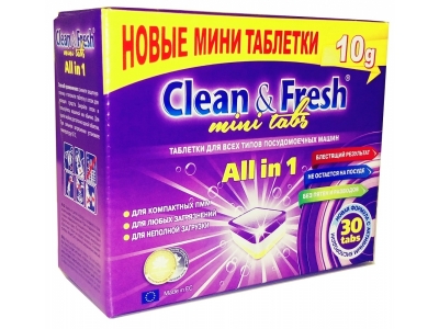 Таблетки для посудомоечной машины Clean&Fresh All in 1 mini tabs, 30 шт. 1-00157941_1
