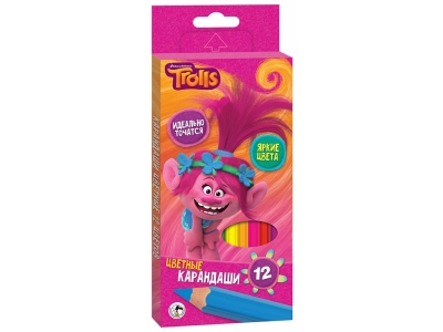 Карандаши Trolls цветные, пластиковый корпус 12 цветов , в картонном пенале 1-00166008_1