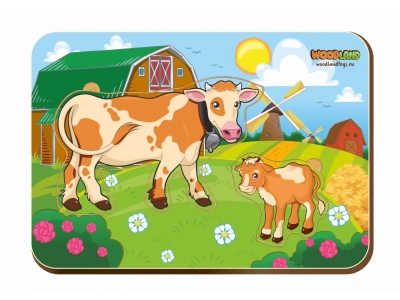 Игрушка из дерева Woodland, Вкладыш Мама и детеныш, Коровы 1-00175704_1