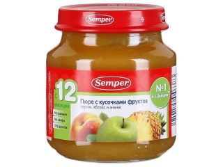 Пюре Semper Персик, яблоко, ананас с кусочками фруктов 125 г 1-00031713_1