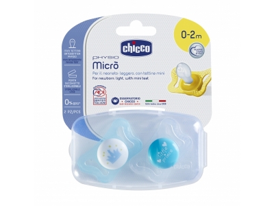 Пустышка Chicco Micro, силиконовая , 0-2 мес., для принца, 2 шт. 1-00184097_1