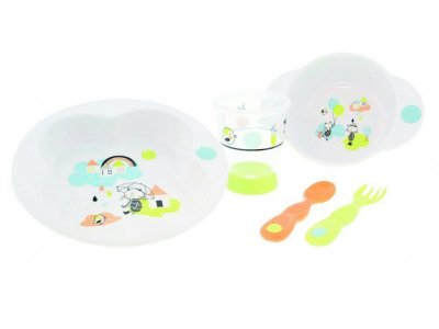 Набор посуды Bebe confort, Under the rainbow: тарелка, миска, стаканчик, ложка и вилка 1-00194830_1