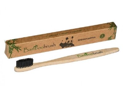 Зубная щетка Bamboobrush mini, из бамбука, щетина с угольным напыл., мягкая 1-00109387_1