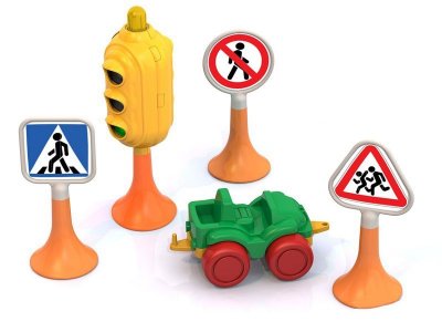 Набор игровой Нордпласт, Дорожные знаки №2 (светофор, 3 знака, машинка Нордик) 1-00115115_1