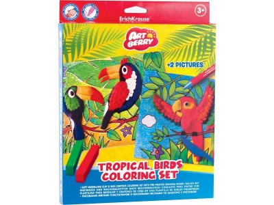 Набор Erichkrause, Tropical BirdsColoringSetArtberry (пластилин+мелки+раскраски) 1-00115989_1