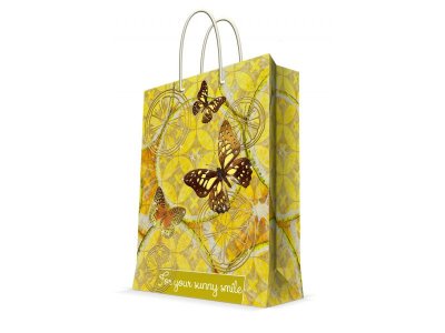 Пакет бумажный Феникс для сувенирной продукции, Лимонные бабочки с тиснением 1-00203535_1