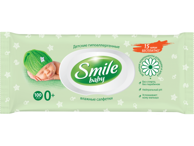 Салфетки влажные Smile Baby New Born с ромашкой/алоэ, с клапаном, 100 шт. 1-00207020_1