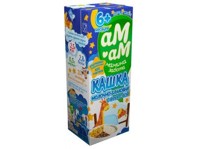 Кашка Ам-Ам молочно-злаковая 3 злака с фруктозой перед сном 2,5%, 210 г 1-00210894_1