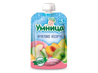 Пюре Умница, Яблоко, персик, груша, пауч 100 г 1-00210194_1