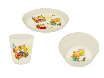 Набор Little Angel, Детская посуда Bears, Тарелка, миска, стакан 1-00211901_1