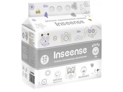 Пеленки Inseense детские одноразовые 60*90, 32 шт 1-00212167_1