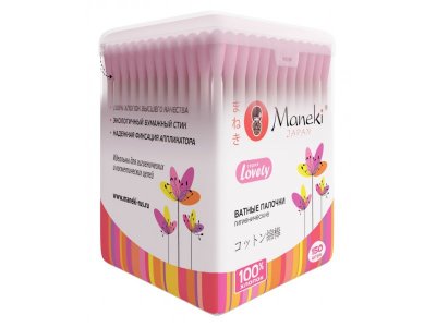 Палочки ватные Maneki розовые с бумажным стиком, 150 шт. пластик 1-00216561_2
