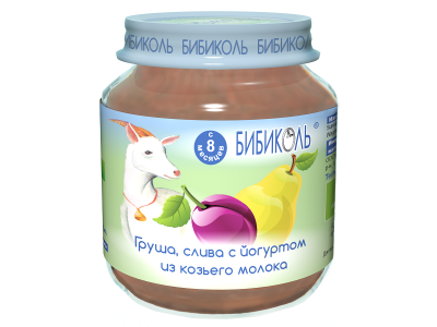 Пюре Бибиколь, Груша, слива с йогуртом из козьего молока 125 г 1-00224419_1