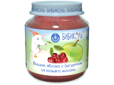 Пюре Бибиколь, Вишня, яблоко с йогуртом из козьего молока 125 г 1-00224420_1