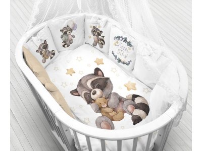 Комплект Моей крохе, Енот, 12 бортиков, постельное белье, балдахин 1-00226620_1