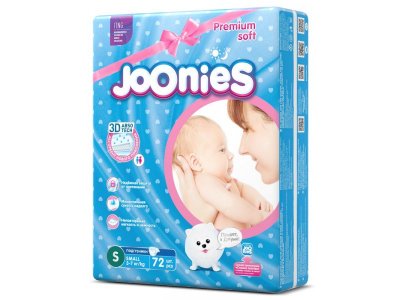 Подгузники Joonies Premium Soft размер S, 3-7 кг, 72 шт. 1-00229598_1