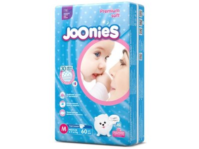 Подгузники Joonies Premium Soft размер M, 6-11 кг, 60 шт. 1-00229599_1