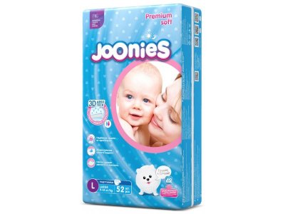 Подгузники Joonies Premium Soft размер L, 9-14 кг, 52 шт. 1-00229600_1