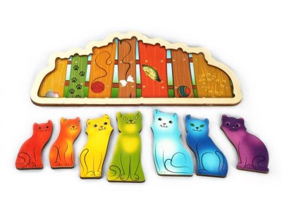 Игрушка из дерева Нескучные игры, Развивающая доска Разноцветные котята 1-00234330_1