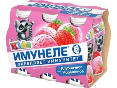 Напиток Imunele For Kids кисломолочный с соком Клубничное мороженое 1,5%, 100 г 1-00239066_2