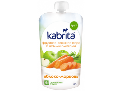 Пюре Kabrita, Яблоко-Морковь, с козьими сливками 100 г 1-00246036_1