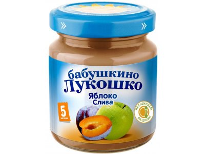 Пюре Бабушкино Лукошко Яблоко, слива без сахара 100 г 1-00003538_1
