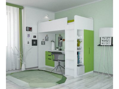 Кровать-чердак Polini kids Simple с письменным столом и шкафом, МДФ 1-00251716_3