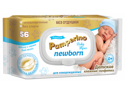 Салфетки влажные Pamperino Newborn без отдушки с пластиковым клапаном 56 шт. 1-00252793_1
