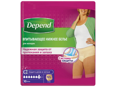 Белье Depend, впитывающее женское M/L, 10 шт 1-00103180_1