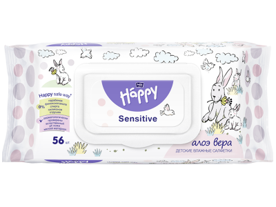 Салфетки Вella baby Happy Sensitive алоэ вера, пластиковый клапан, 56 шт. 1-00255713_1