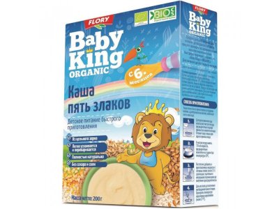 Каша Baby King Organic 5 злаков, 200 г 1-00262728_1