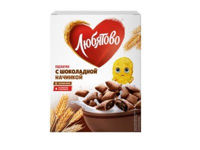 Подушечки Любятово с шоколадной начинкой, готовый завтрак, 250 г 1-00263277_1