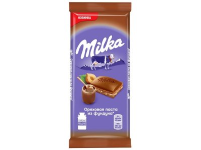 Шоколад молочный Milka с начинкой Ореховая паста из фундука, 90 г 1-00267734_1
