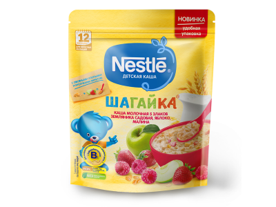 Каша Nestle, Шагайка молочная 5 злаков с земляникой, малиной, яблоком, 200 г 1-00197379_1