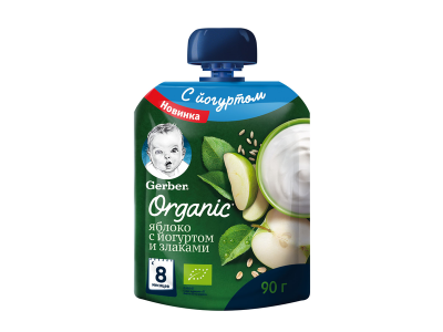 Пюре Gerber Organic, Яблоко с йогуртом и злаками 90 г, дойпак 1-00227197_1