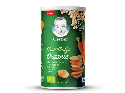 Снеки Gerber Nutripuffs Organic пшенично-овсяные с морковью и апельсином 35 г 1-00271939_1