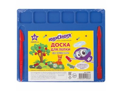 Доска для лепки Юнландия, 6 отделений для пластилина, 2 стека,  А5 1-00272542_1
