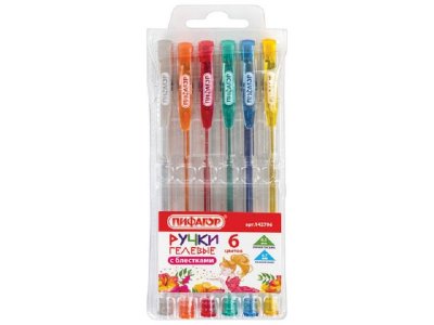 Ручки гелевые Пифагор, ассорти с блестками, 0,7 мм, линия 0,5 мм, 6 шт. 1-00272592_1