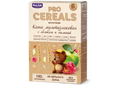 Каша Nutrilak Premium Procereals молочная мультизлаковая c яблоком и малиной, 200 г 1-00279587_1