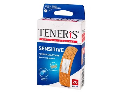 Лейкопластырь Teneris Sensitive бактерицидный с ионами серебра на нетканой основе, 20 шт. 1-00280022_1