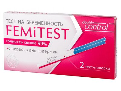 Тест FemiTest Double control для определения беременности, чувствительность 20 мМЕ/мл., 2 шт. 1-00280033_1