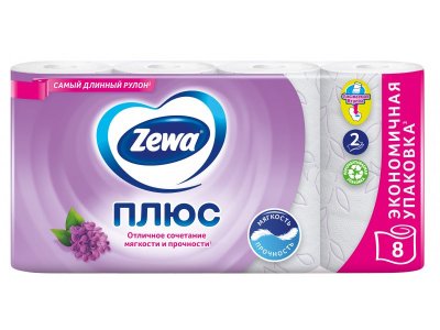 Бумага туалетная Zewa Плюс Сирень, 2 слоя, 8 рулонов 1-00279844_1