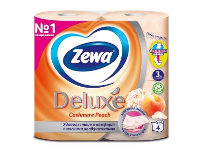 Бумага туалетная Zewa Deluxe Персик, 3 слоя, 4 рулона 1-00279853_1