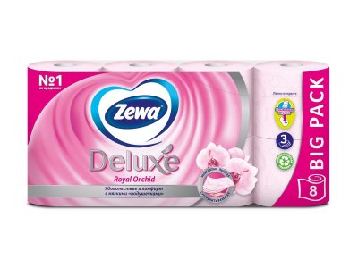 Бумага туалетная Zewa Deluxe Орхидея, 3 слоя, 8 рулонов 1-00279856_1
