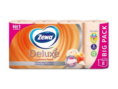 Бумага туалетная Zewa Deluxe Персик, 3 слоя, 8 рулонов 1-00279858_1