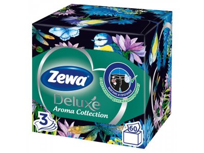 Салфетки Бумажные Косметические Zewa Deluxe ароматизированные Арома Коллекция, 3 слоя, 60 шт 1-00279879_3