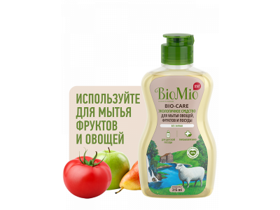 Средство BioMio, Bio Care для мытья посуды, овощей, фруктов с хлопком и ионами серебра 315 мл 1-00253545_1