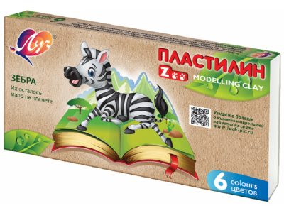 Пластилин Луч Zoo 6 цв., длинный брусок 15 г 1-00301271_1