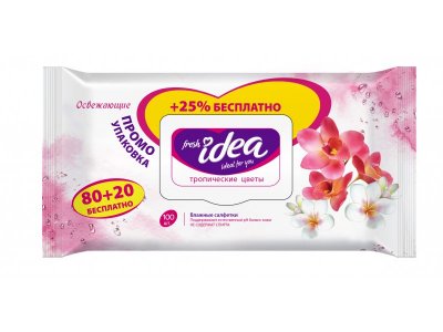 Салфетки влажные Fresh idea тропические цветы, с крышкой, 80+20шт. 1-00305394_1