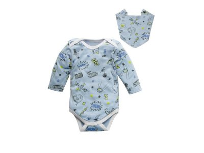 Боди для мальчика Amarobaby Soft Hugs Комиксы, с длинным рукавом и нагрудником 1-00307544_1